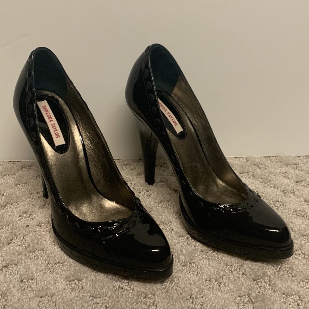 Rebecca Taylor Black Patent Leather Mallory Pump Heels